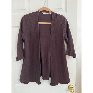 Soft Surroundings Chocolate Brown Open Front Knit Cardigan 100% Cotton Large